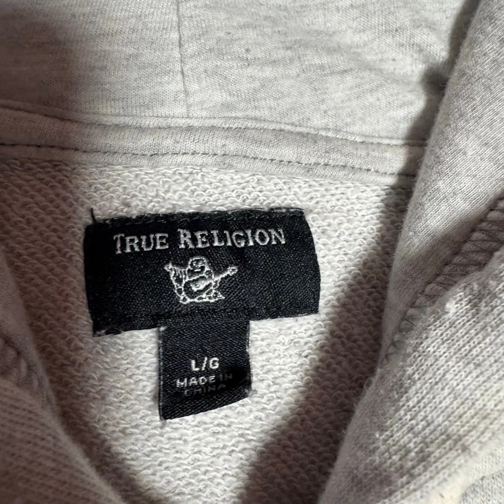Men's True Religion Gray Full-Zip Hoodie L with Navy Blue Logo #86